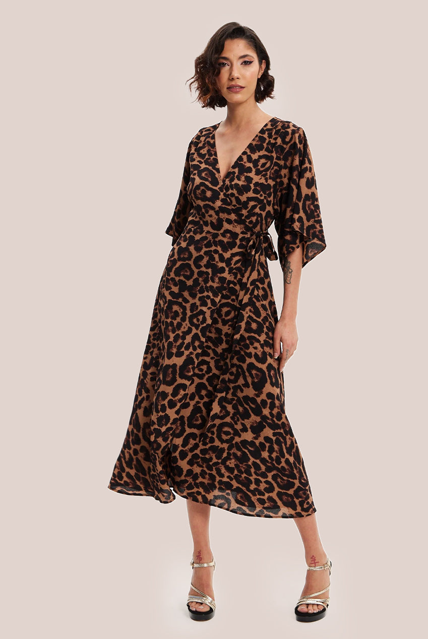 Leopard Midi Dress With Short Sleeves EH2065