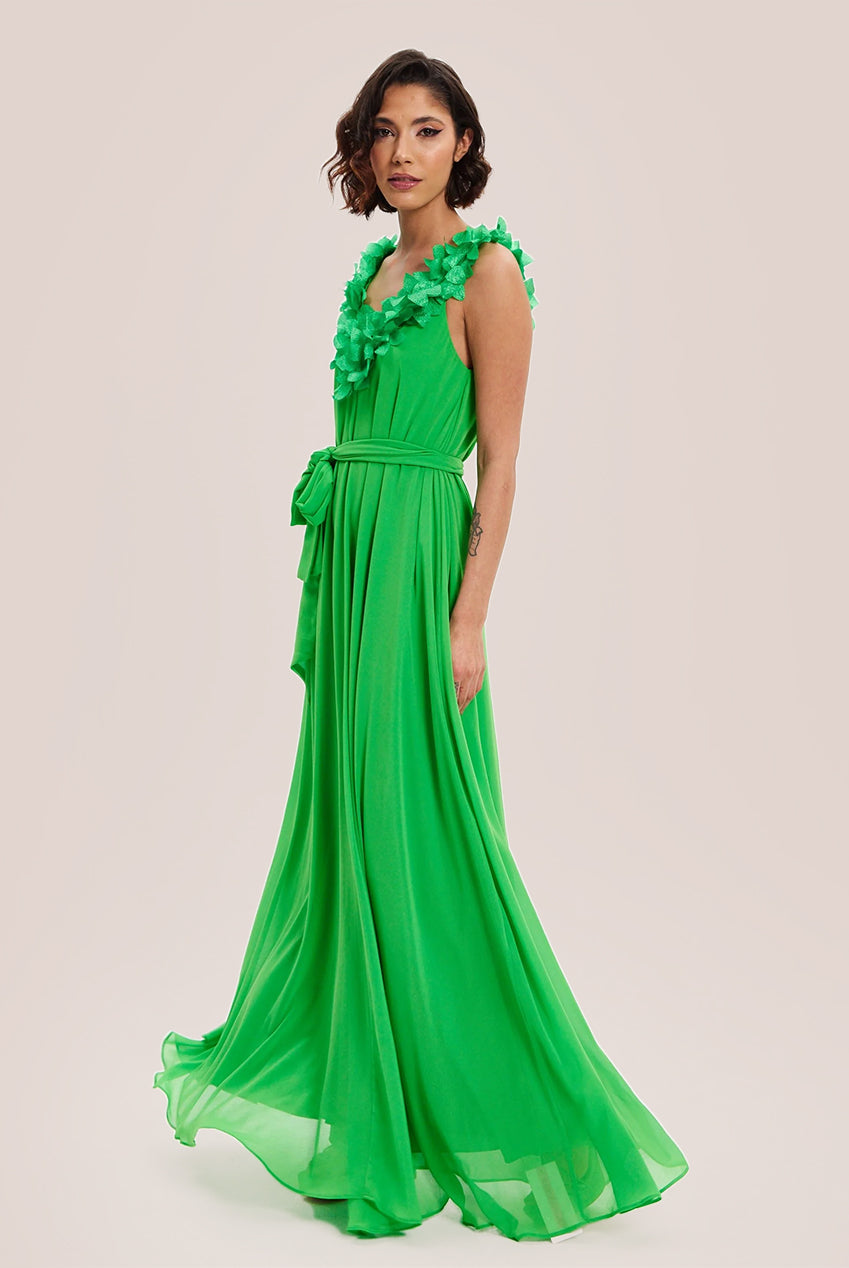 Leaf Detail Maxi Dress In Green ELF001010