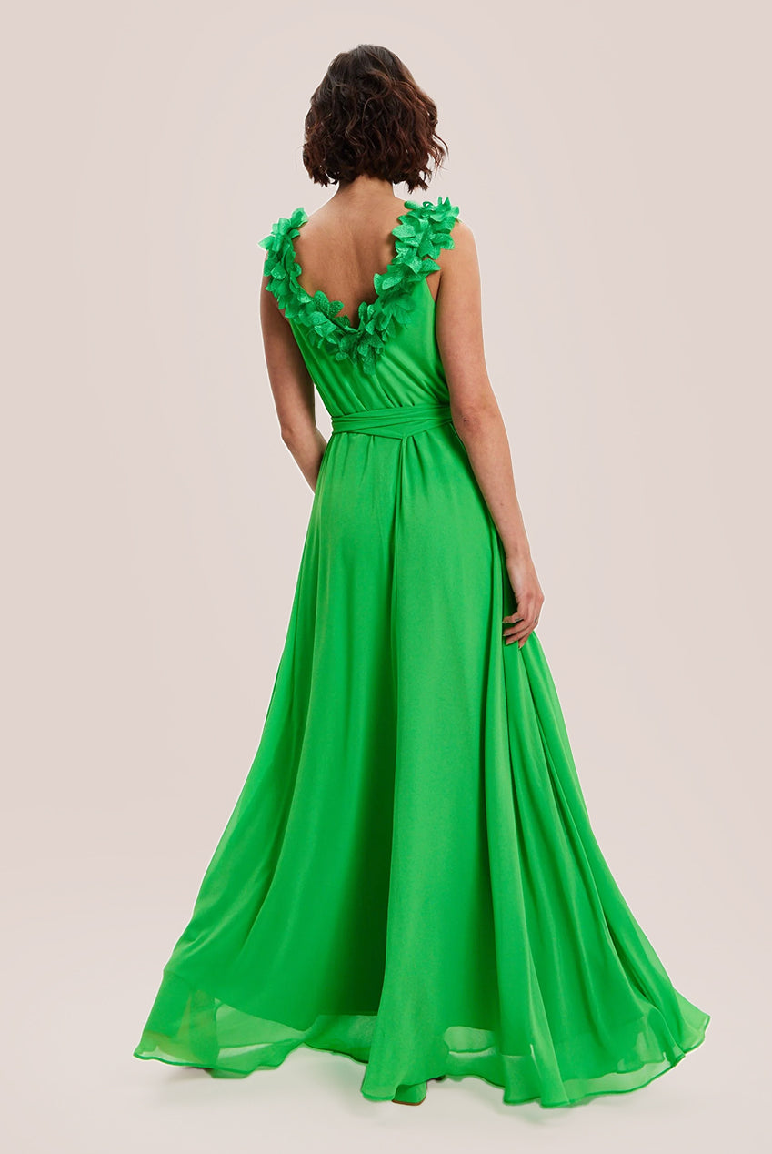 Leaf Detail Maxi Dress In Green ELF001010