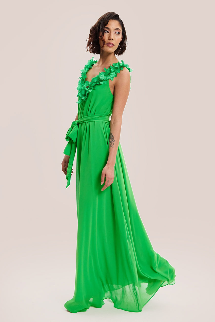 Leaf Detail Maxi Dress In Green ELF001010