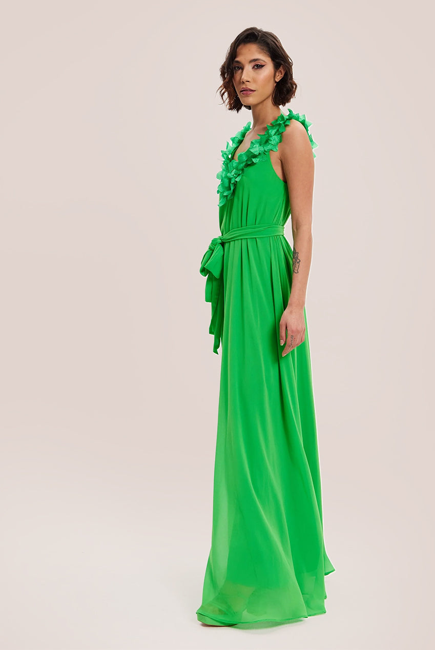 Leaf Detail Maxi Dress In Green ELF001010