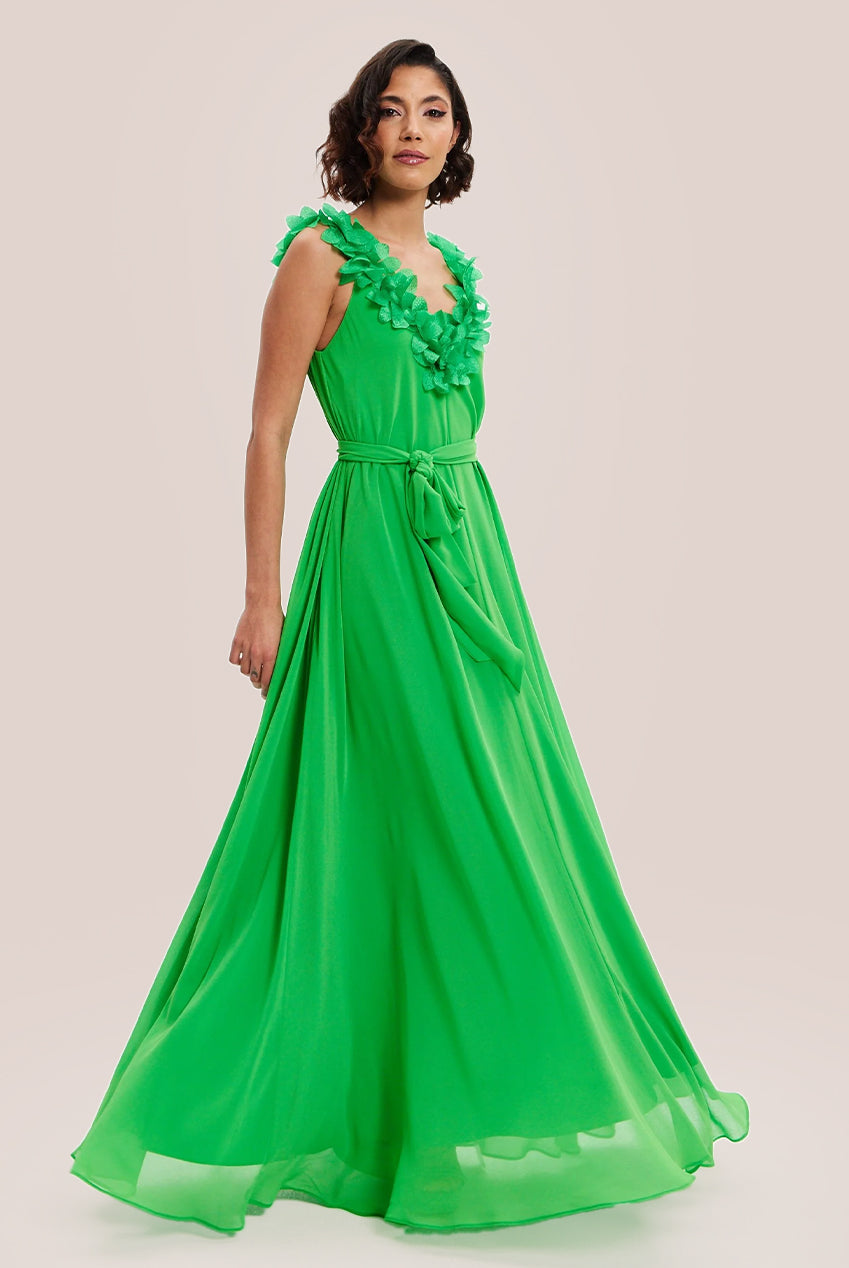 Leaf Detail Maxi Dress In Green ELF001010