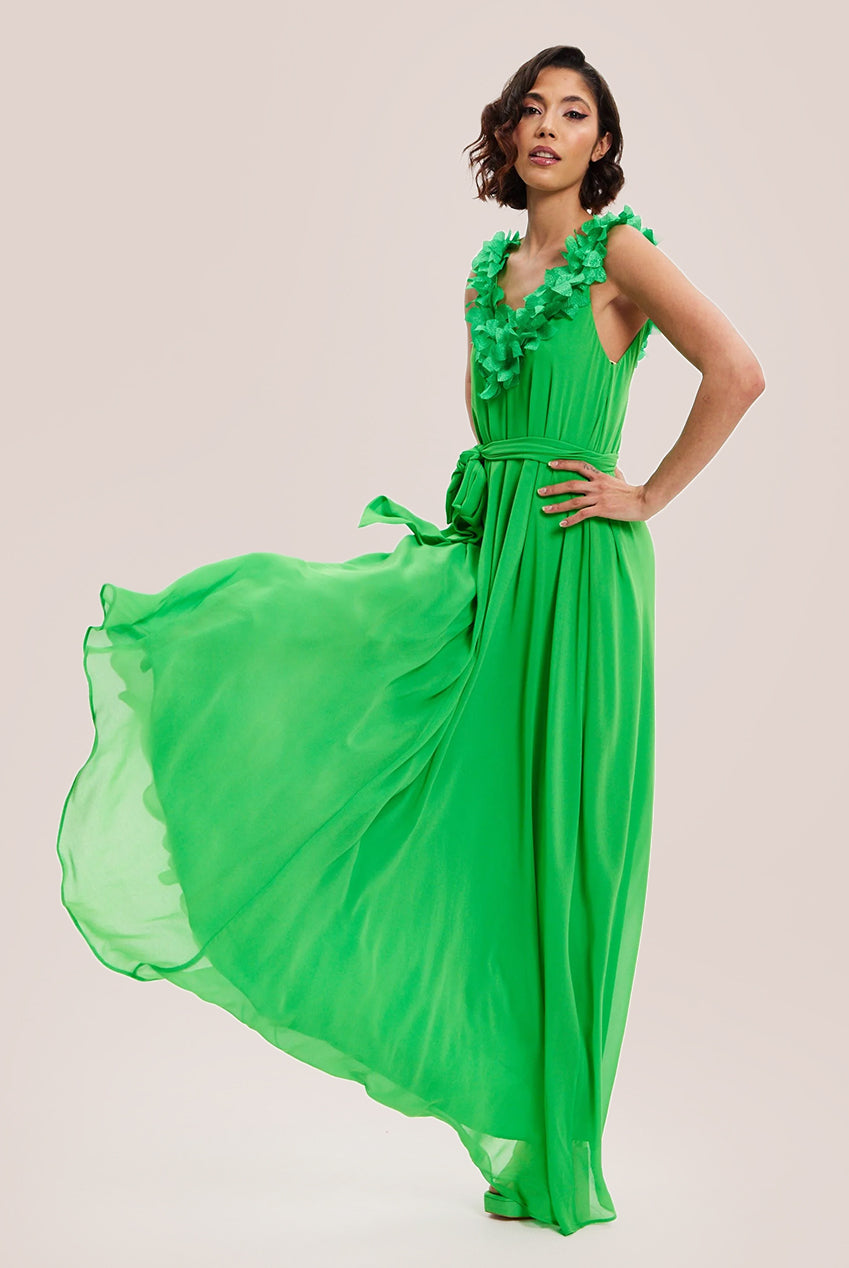 Leaf Detail Maxi Dress In Green ELF001010