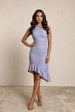 One Shoulder Premium Lace Asymmetric Mid Dress In Blue by Chi Chi London