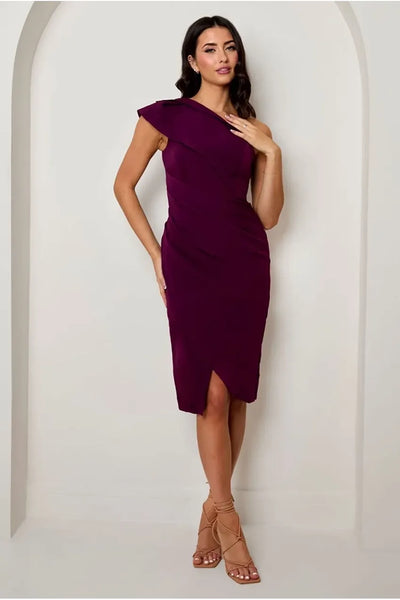 Purple - One Shoulder Wrap Detail Midi Dress In Purple by Chi Chi London