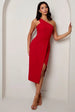 One Shoulder Split Detail Midi Dress In Red by Chi Chi London