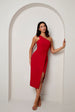One Shoulder Split Detail Midi Dress In Red by Chi Chi