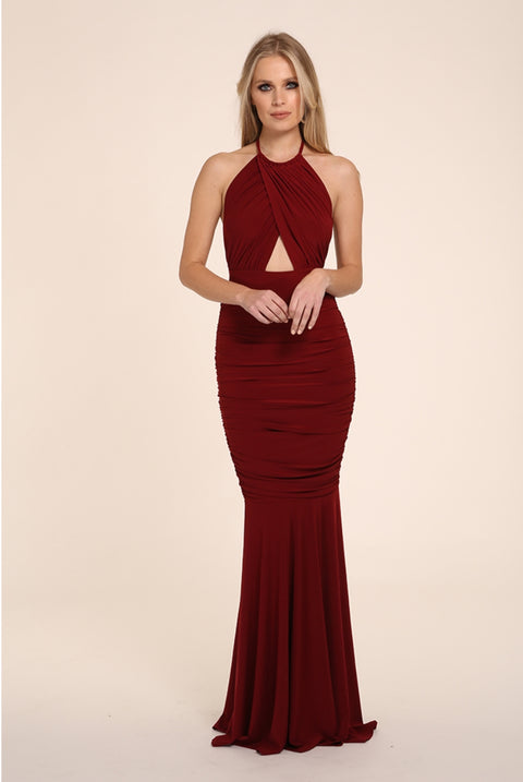 Erin Berry Halter Neck Backless Maxi Dress by Honor Gold