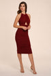 Erin Berry Halter Neck Backless Midi Dress by Honor Gold