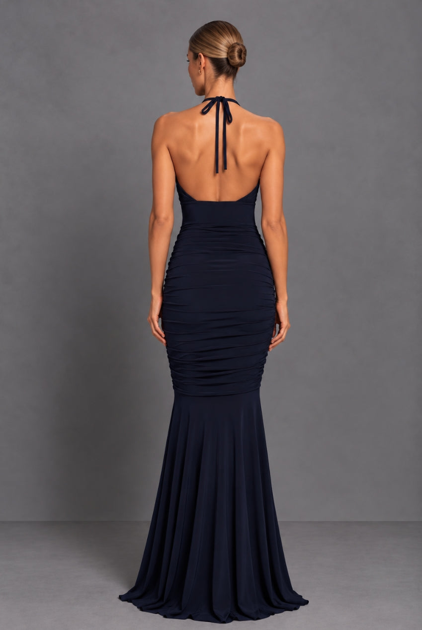 Erin Navy Halter Neck Backless Maxi Dress HG-ERIN-NAVY