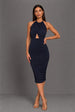 Erin Navy Halter Neck Backless Midi Dress by Honor Gold