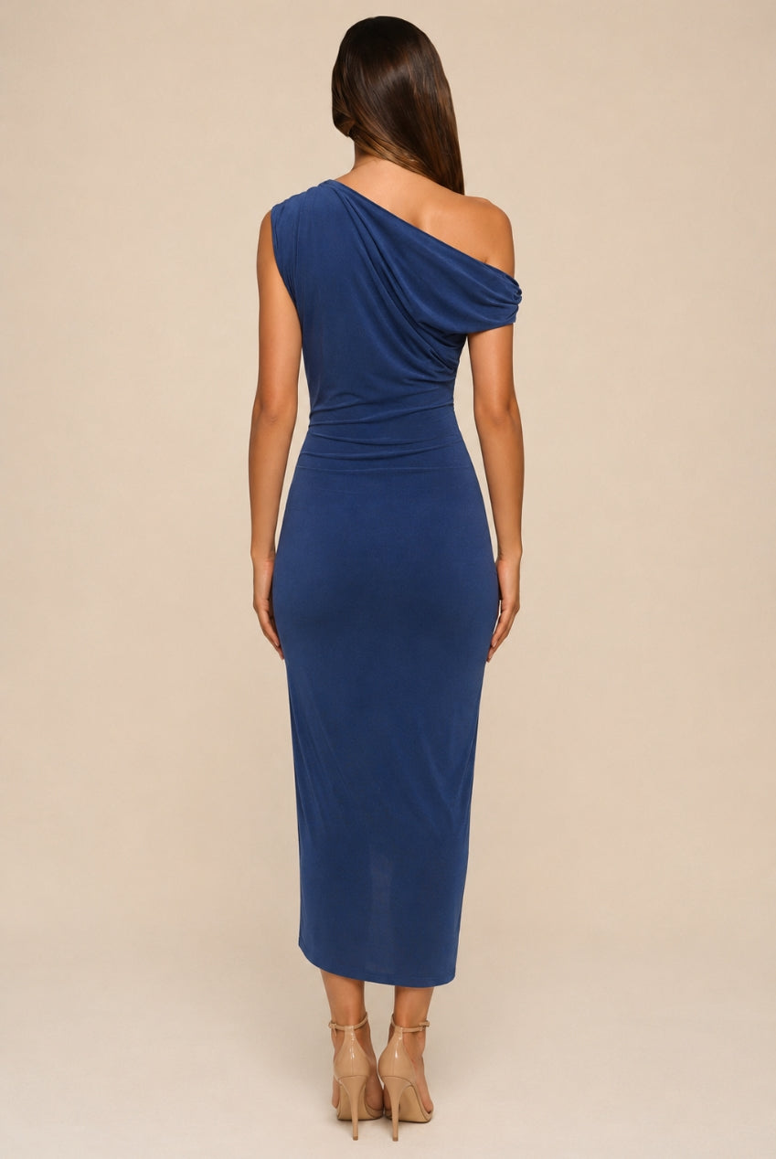 Ezrah Royal Blue Off The Shoulder Wrap Midi Dress EZRAH-ROYAL-BLUE-MIDI