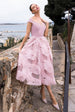 Goddiva Scuba & Textured Chiffon A Line Midi Dress - Blush Pink