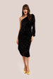 Liquorish Black Sequin Velvet One Shoulder Midi Dress