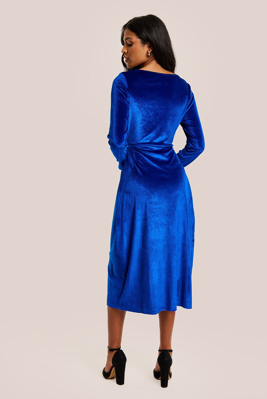 Royal Blue Velvet Midi Dress With Lace Details F21-LIQ23AW078RB