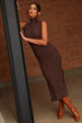 Cable Knit Sleeveless Midi Dress In Chocolate by Chi Chi London