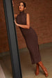 Cable Knit Sleeveless Midi Dress In Chocolate by Chi Chi