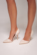 Patent Pointed Cut Out Heels - Beige by Goddiva
