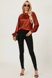 Halter Neck Satin Long Sleeve Blouse Top In Copper Red by FS Collection