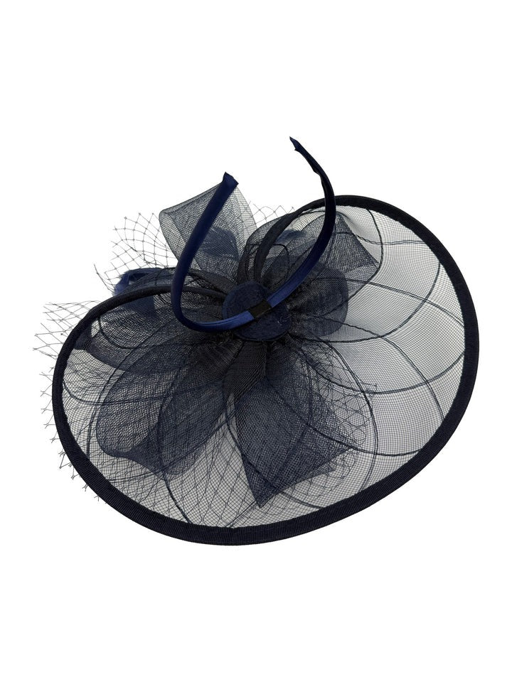 Floral Bow Mesh Detailing Fascinator In Navy HA302115