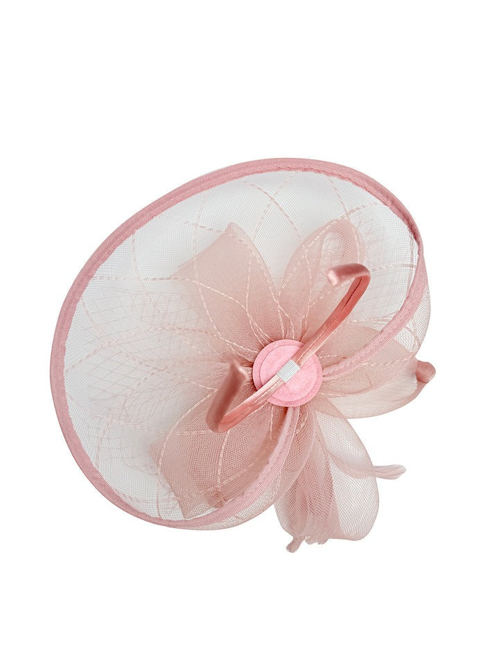 Floral Bow Mesh Detailing Fascinator In Pink HA302109