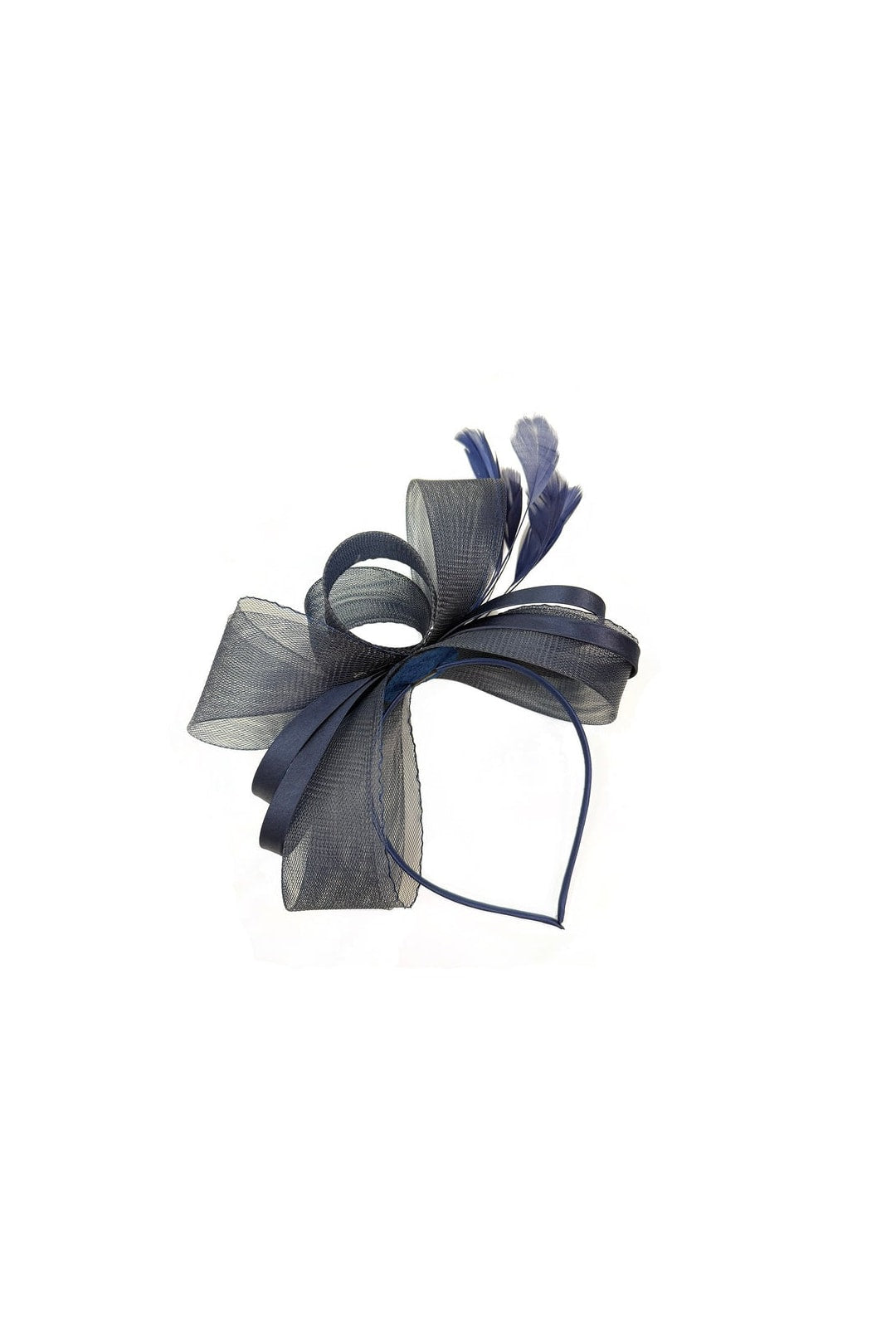 Bow Shaped Fascinator With Satin Loops & Feathers In Navy HA300815