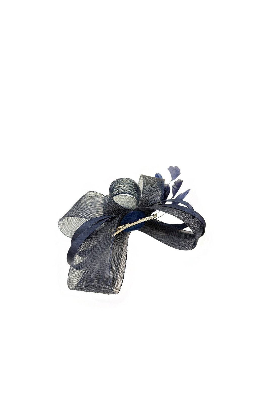 Bow Shaped Fascinator With Satin Loops & Feathers In Navy HA300815