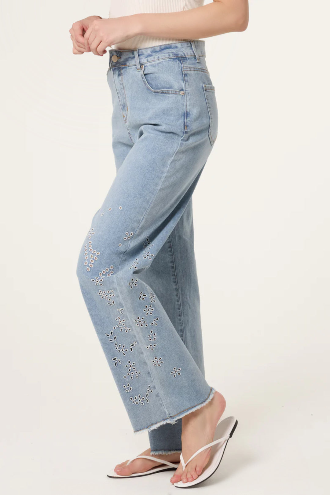 Light Blue Eyelet Embroidered Jeans ALNL269234263