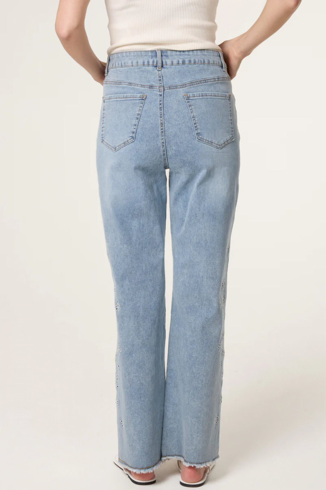 Light Blue Eyelet Embroidered Jeans ALNL269234263
