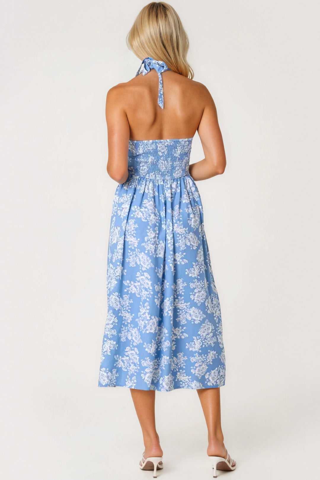 Blue Floral Halterneck Midi Dress ALNL269881002
