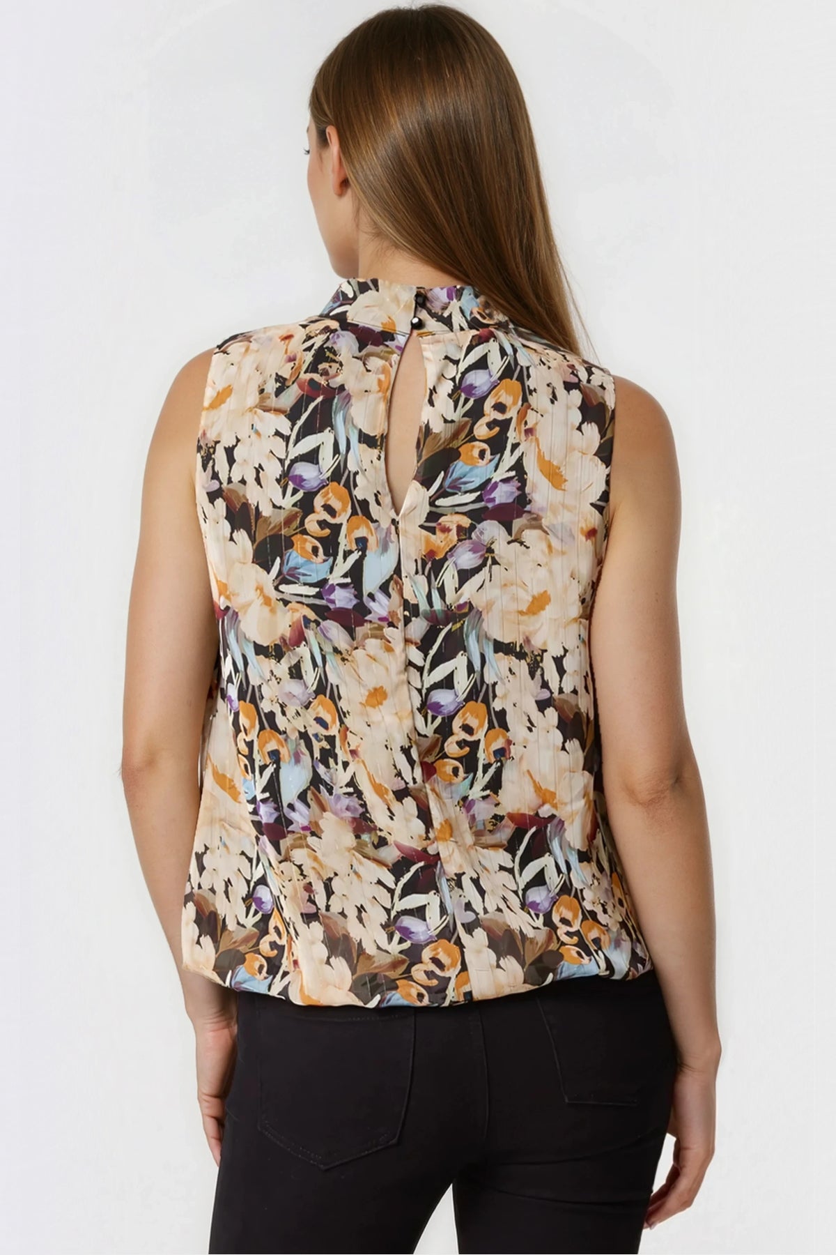 Black Floral High Neck Puffball Top ALNL269438003