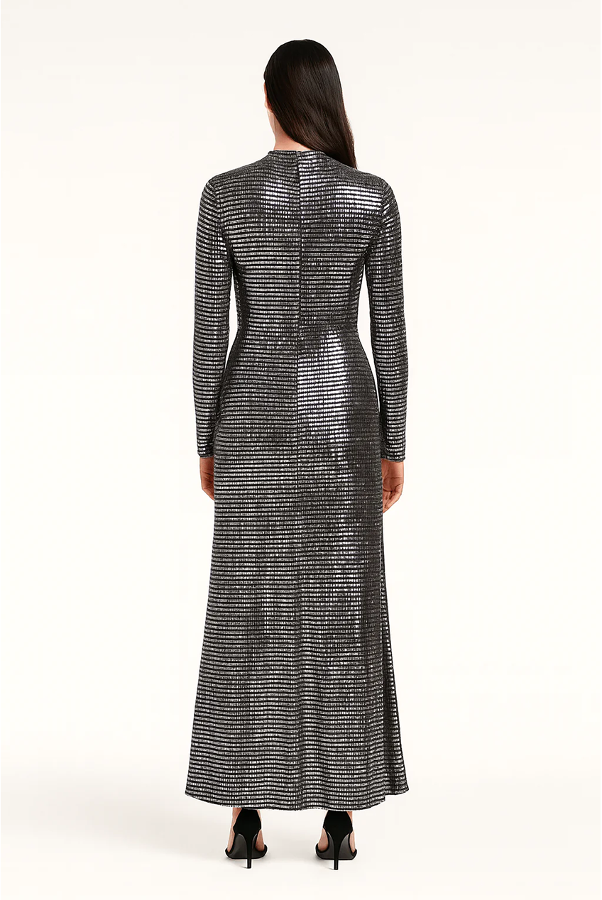 Metallic Sequin Full-Length Silhouette Fit Maxi Dress AV-IMD2607BLK