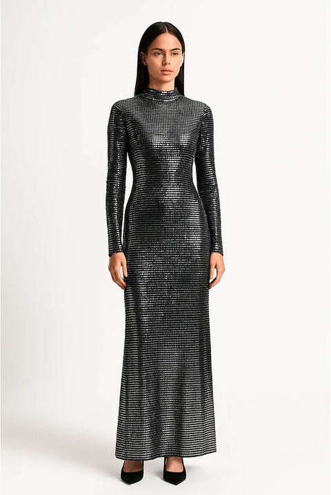 Metallic Sequin Full-Length Silhouette Fit Maxi Dress by Avinci