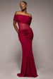 Gathered Off The Shoulder Mesh Waist Panel Maxi Dress - Wine by Goddiva