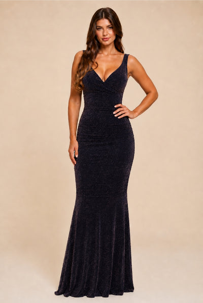 Navy - Gabriella Shimmer Navy Rose Gold Maxi Dress by Honor Gold