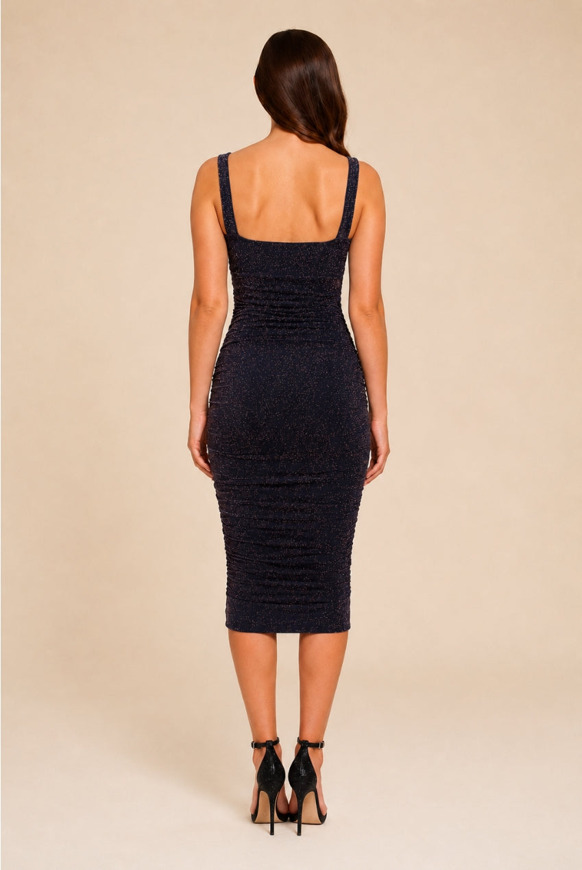 Gabriella Shimmer Navy Rose Gold Midi Dress HG-GABRIELLA-SHIMMER-MIDI