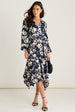 Navy Asymmetric Hem Wrap Midi Dress by Gini London