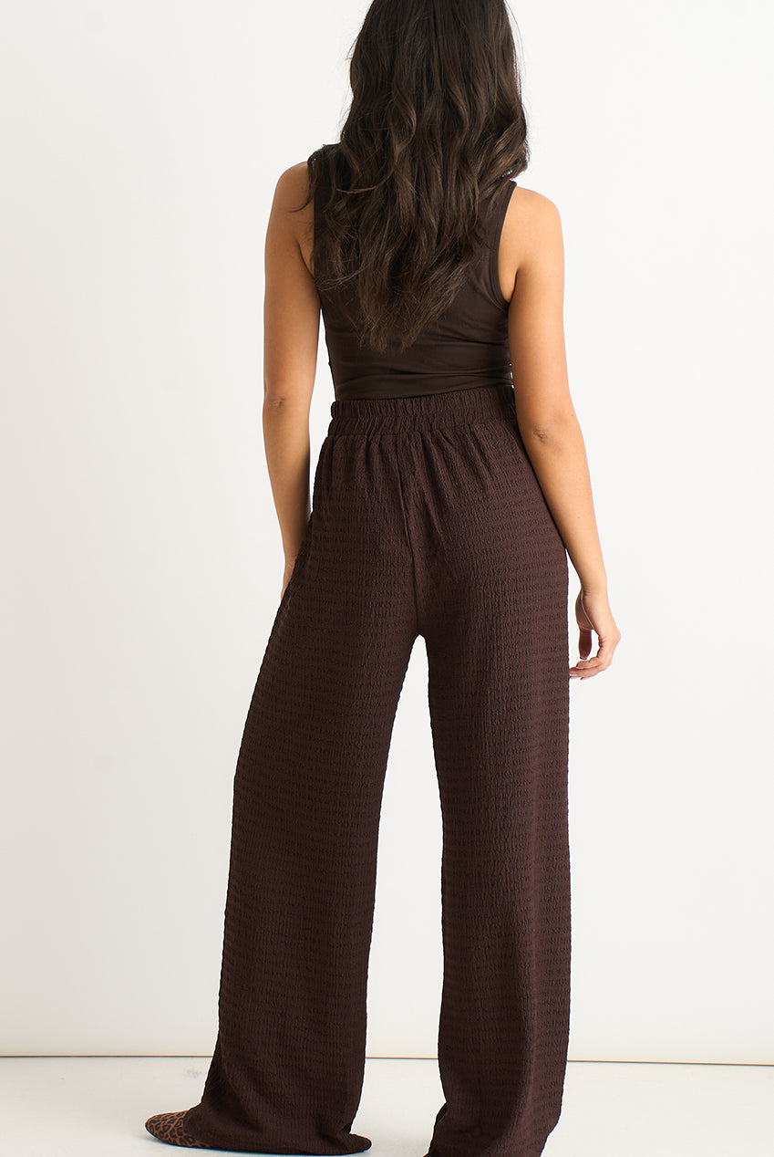 Chocolate Textured Elastic Waist Pull On Trousers GL1199B021_A