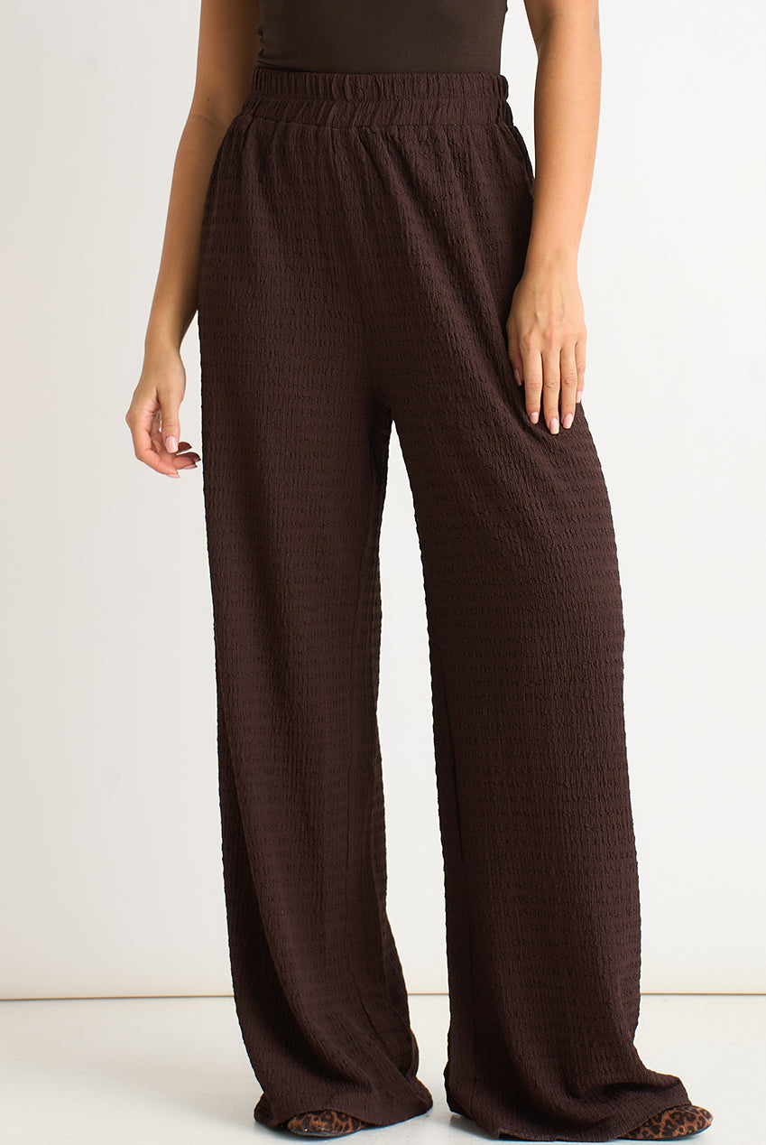 Chocolate Textured Elastic Waist Pull On Trousers GL1199B021_A