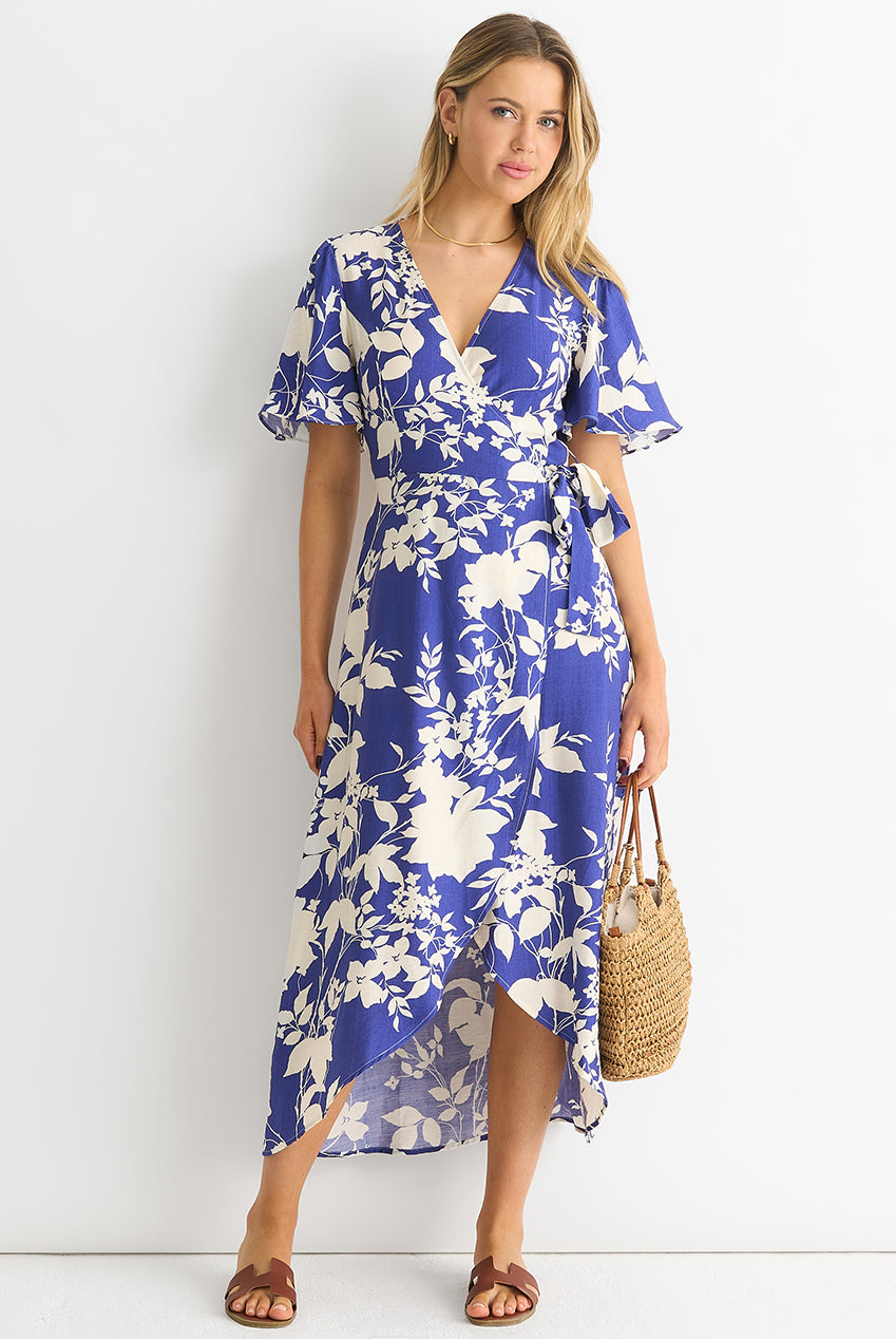 Viscose Floral Wrap Midi Dress GL1246