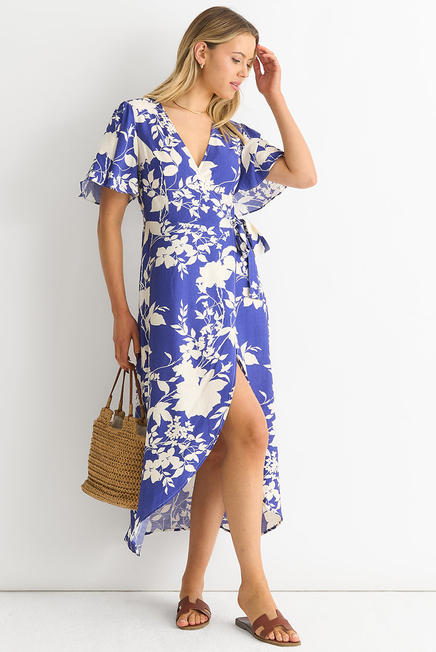Viscose Floral Wrap Midi Dress GL1246
