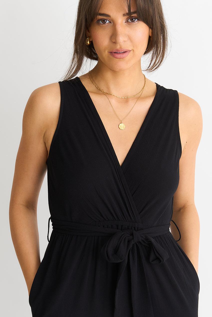 Black Viscose Wrap Tiered Maxi Dress GL1247