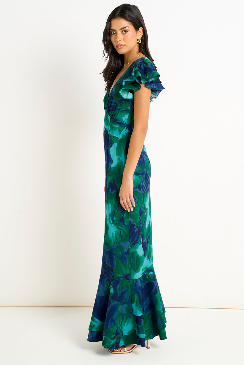 Green Watercolour Floral Maxi Dress GL1249N