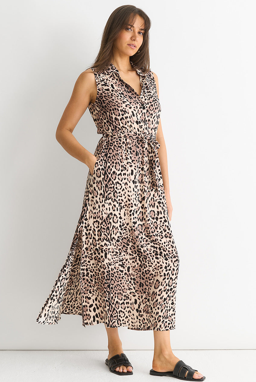 Animal Print Pocket Detail Shirt Dress GL1255