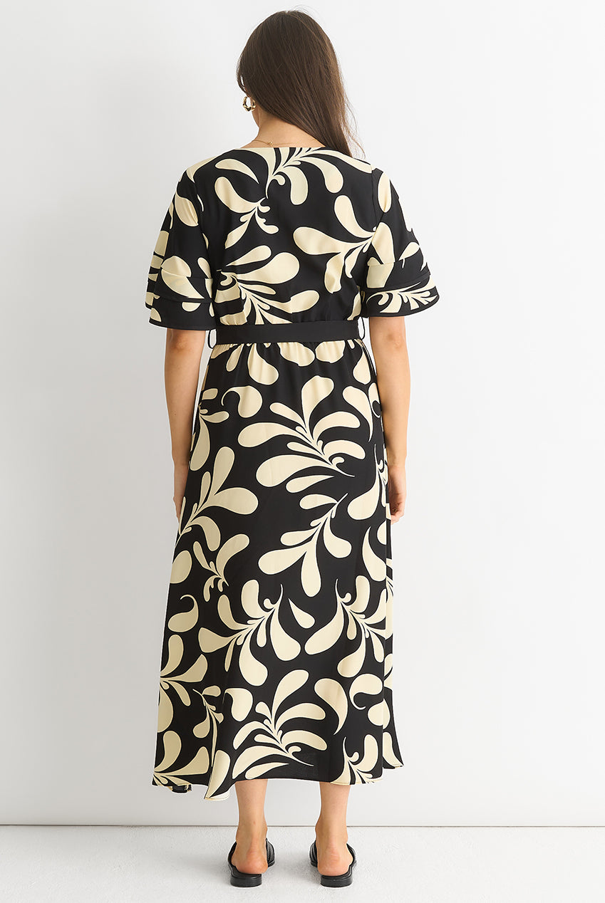 Floral V Neck Elasticated Waist Midi Dress GL1256