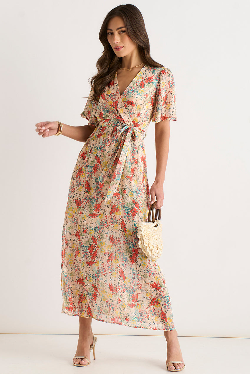 Multi Floral Jacquard Chiffon Midi Dress GL1258N