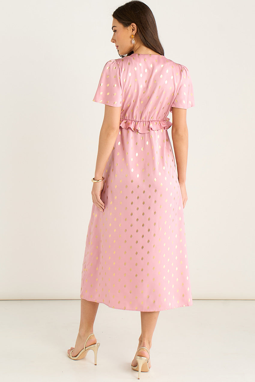 Blush Metallic Foil V Neck Midi Dress GL1299