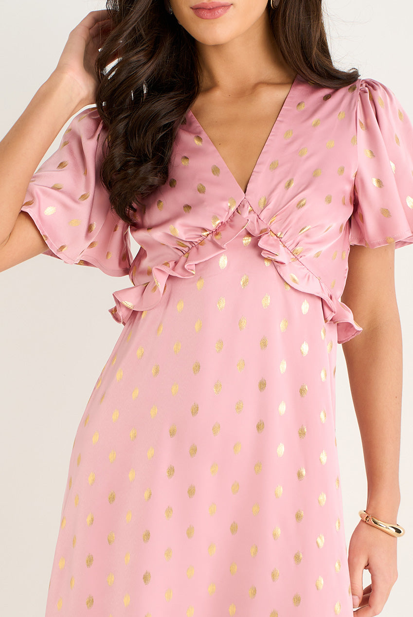 Blush Metallic Foil V Neck Midi Dress GL1299