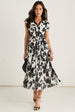 Lace Trim Mono Pleated Wrap Midi Dress by Gini London