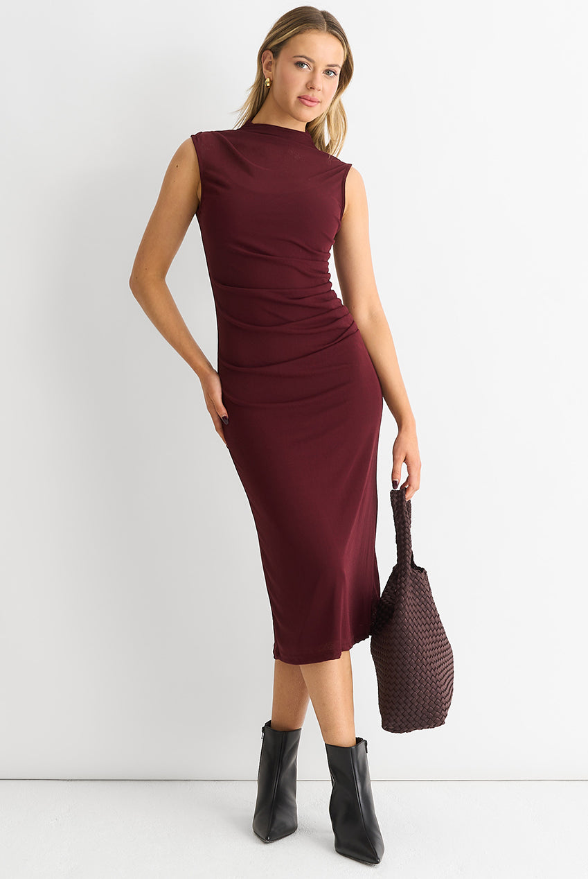 Plain Ruched Jersey Midi Dress GL1341